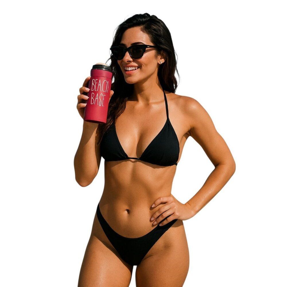 Rae Dunn Slim Can Koozie Hot Pink Beach Babe Insulated Stainless Steel Cooler